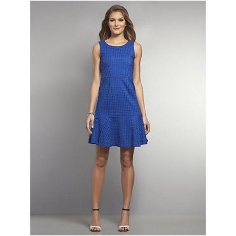 New York & Company Royal Blue Eyelet Flounced Hem Dress | Size 16